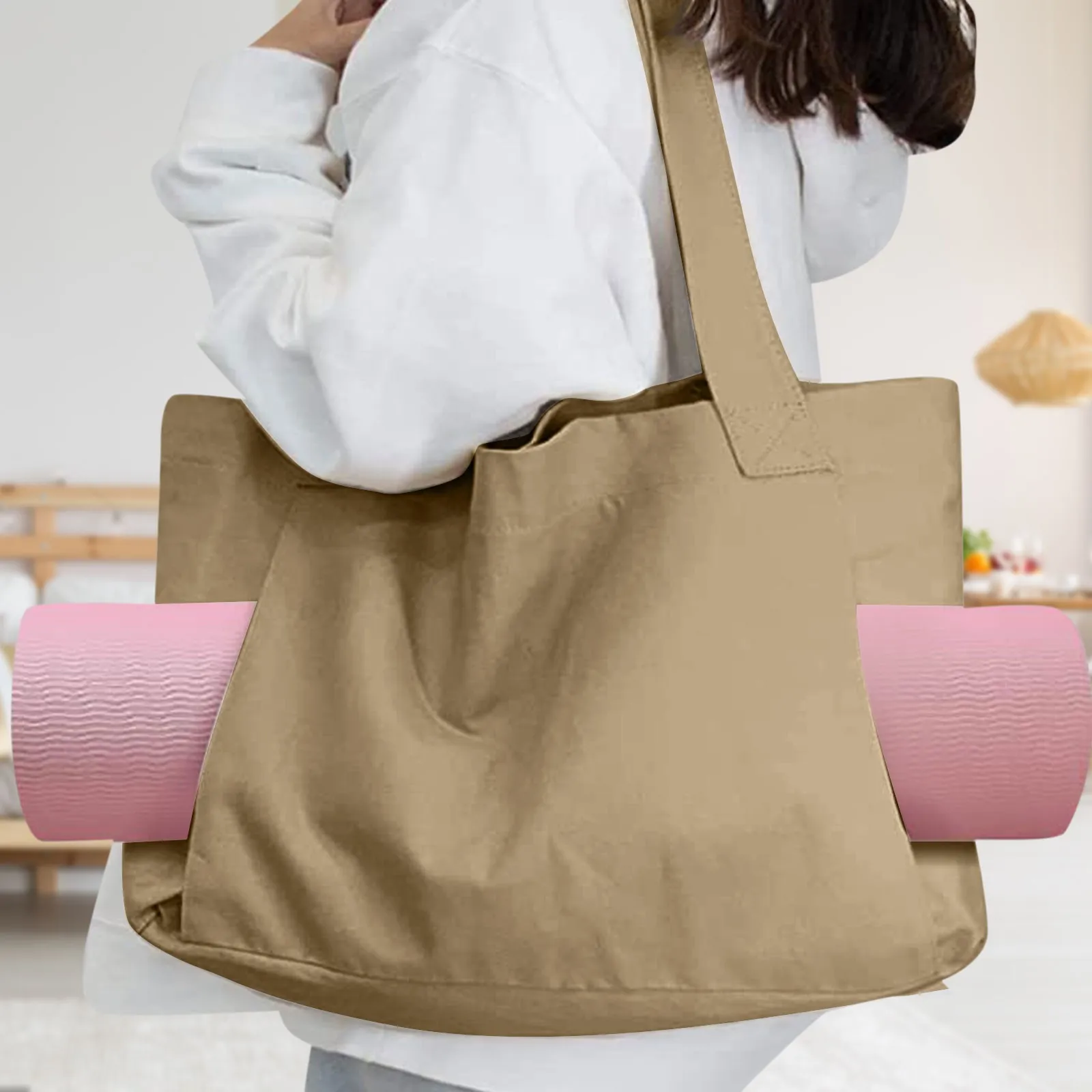 

Yoga Mat Storage Bag Multipurpose Simple Portable Yoga Shoulder Bag Large Capacity Outdoor Fitness Canvas Bag