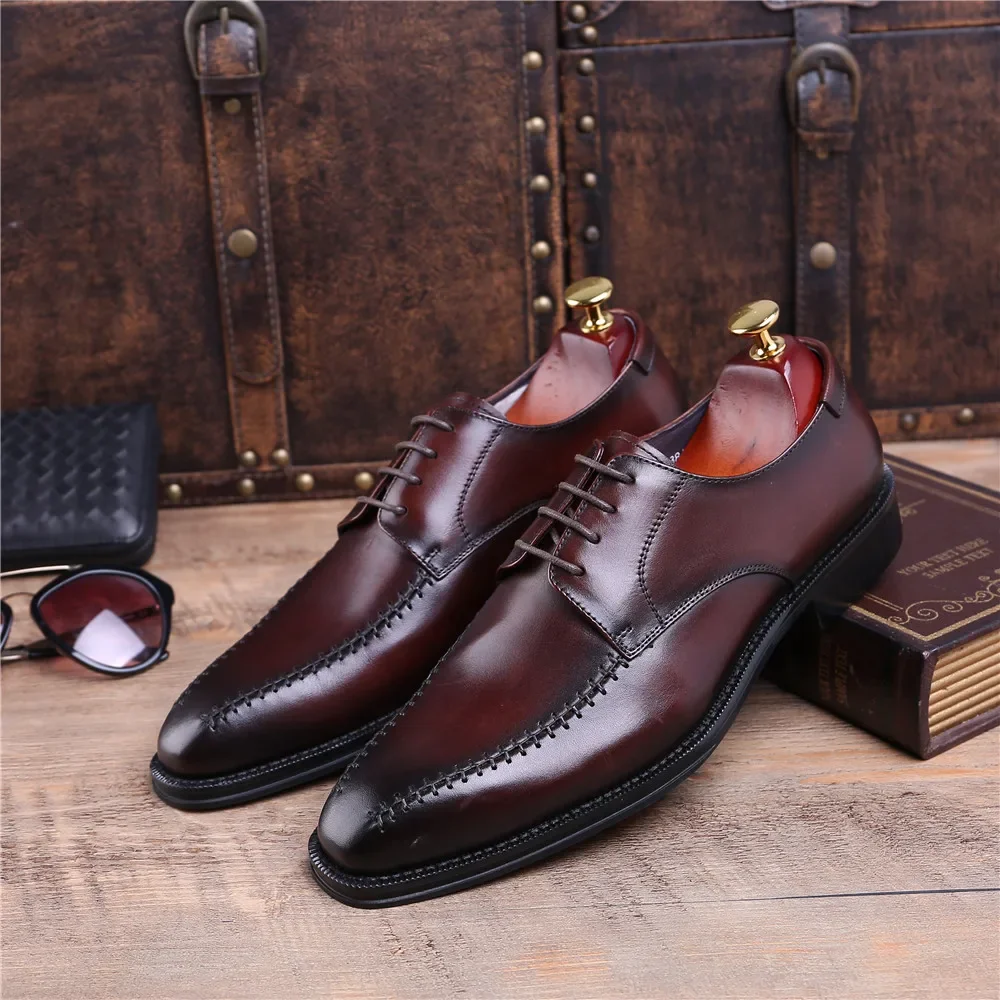 Модные коричневые/черные деловые туфли с острым носком мужские модельные