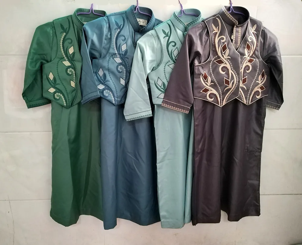 Muslim Fashion Children's Two-piece Robe Arabic Pakistani Abaya Dubai Bonnet Homme Musulman Kaftan Islamic Clothing Jubba Men