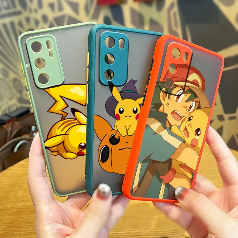 

Pikachu Lovely Cute Anime For Huawei P50 P40 P40 P30 P20 Mate 40 20 10 Nova 8 3i 2i Frosted Translucent Phone Case Coque Capa
