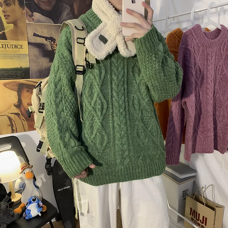 Men Sweaters 2021 Autumn Winter Warm Fashion Mens Pullovers Fit Knitted Casual Loose Korean Trendy Streetwear Male Solid Sweater