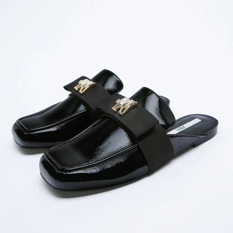 

Women Shoes Spring and Summer New Fashion Bow Sandals Comfortable Baotou Flat Muller Slippers Zapatillas De Mujer Sandalias