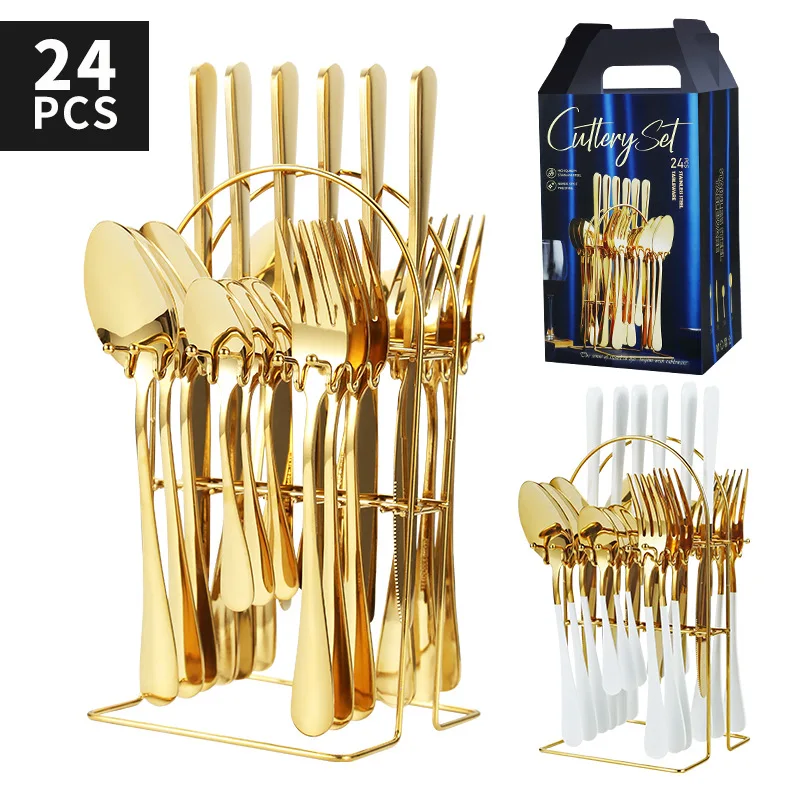 

Premium 24Piece Stainless Steel Cutlery Set with Knife Holder - Complete Your Kitchen Essentials with this Stylish and Durable