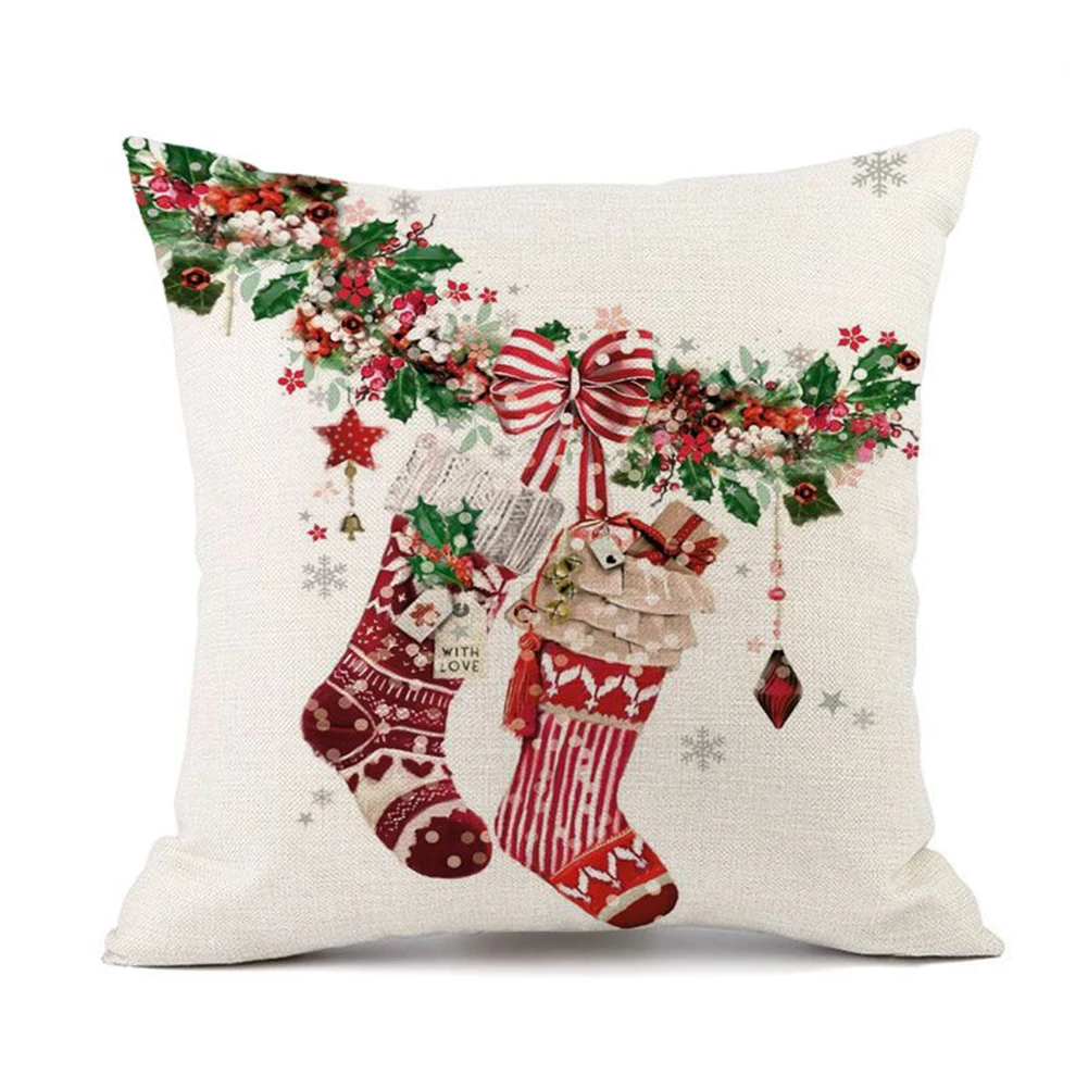 

Merry Christmas Decorations Pillow Covers 45X 45CM Home Xmas Cushion Cover Navidad New Year Gifts Home Ornament Happy New Year