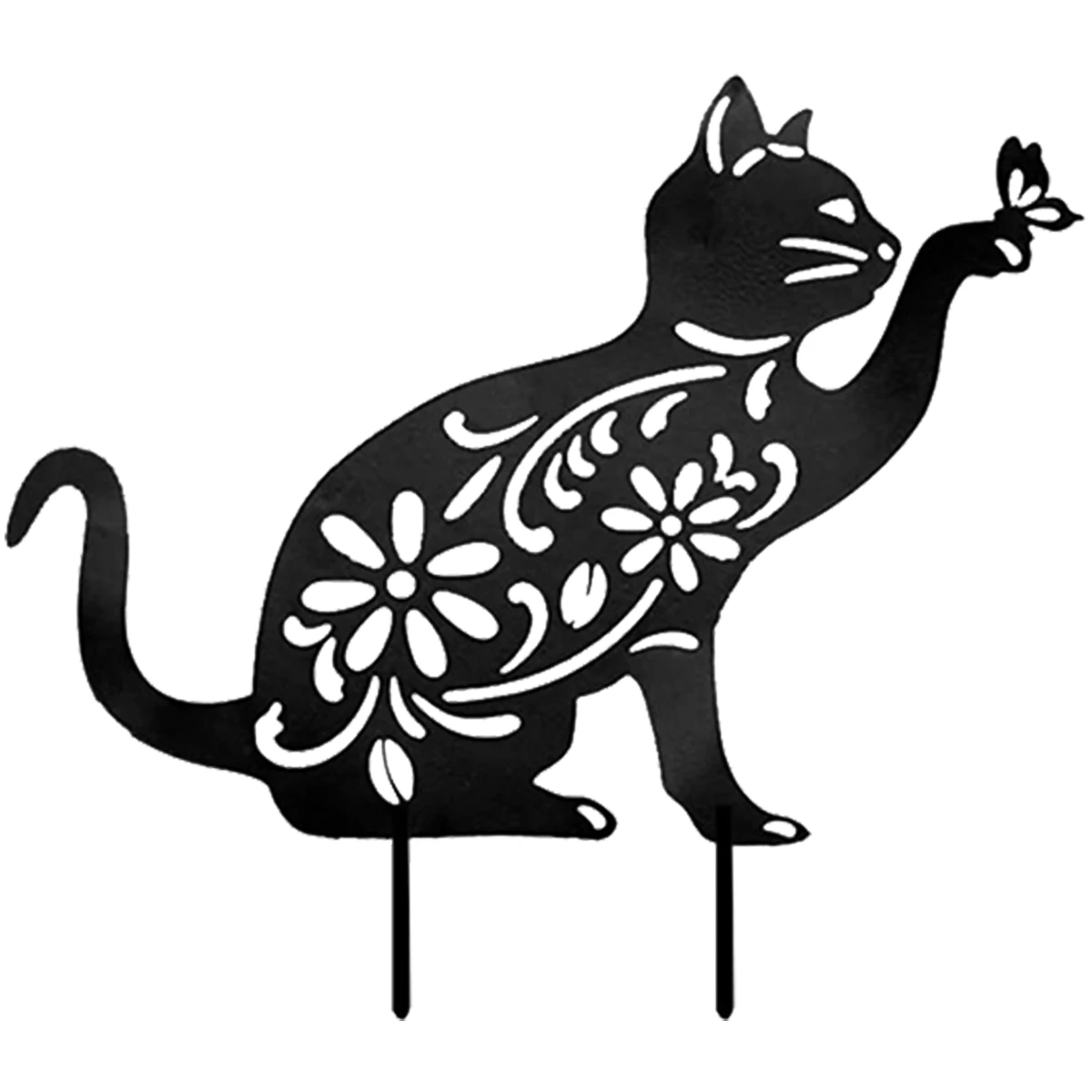

Metal Cat Silhouette Stakes Black Hollow Cat Sign Stakes Weatherproof Outdoor Cat Animal Statue Decorative Garden Stakes for