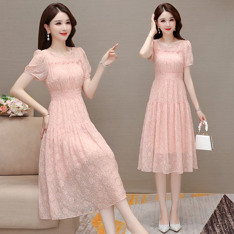 Шифоновое платье из ледяного шелка новинка 2024 женское летнее для мам элитное