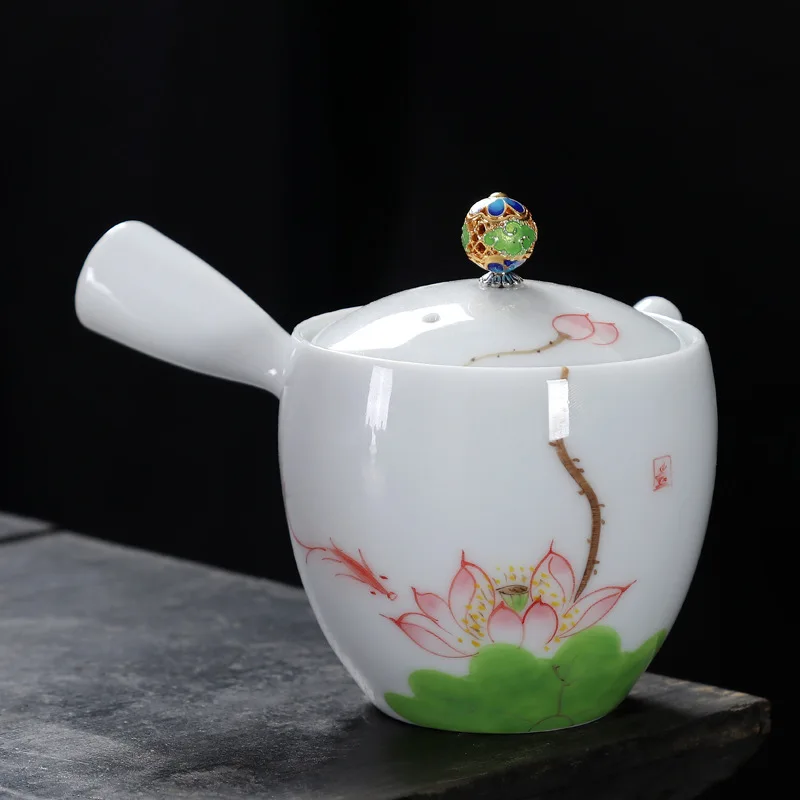 

Hot Hand Painted Jade Porcelain Peach Blossoms Ceramic Gaiwan Chinese Teaset Teaware Tureen Sancai Tea Cup Pu'er Kettle