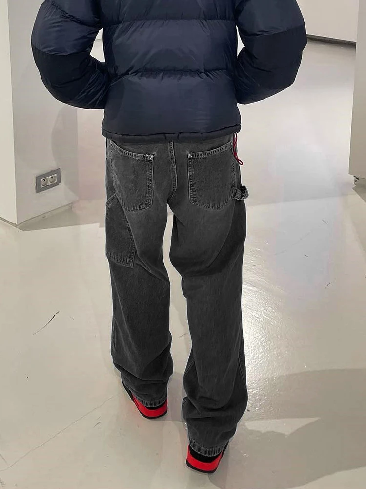 Hot Sale Quality Baggy Denim Cargo Pants Men Boyfriend Pantalon Homme Y2k Fashion Blue Loose Fitted Side Pockets Patchwork Jeans