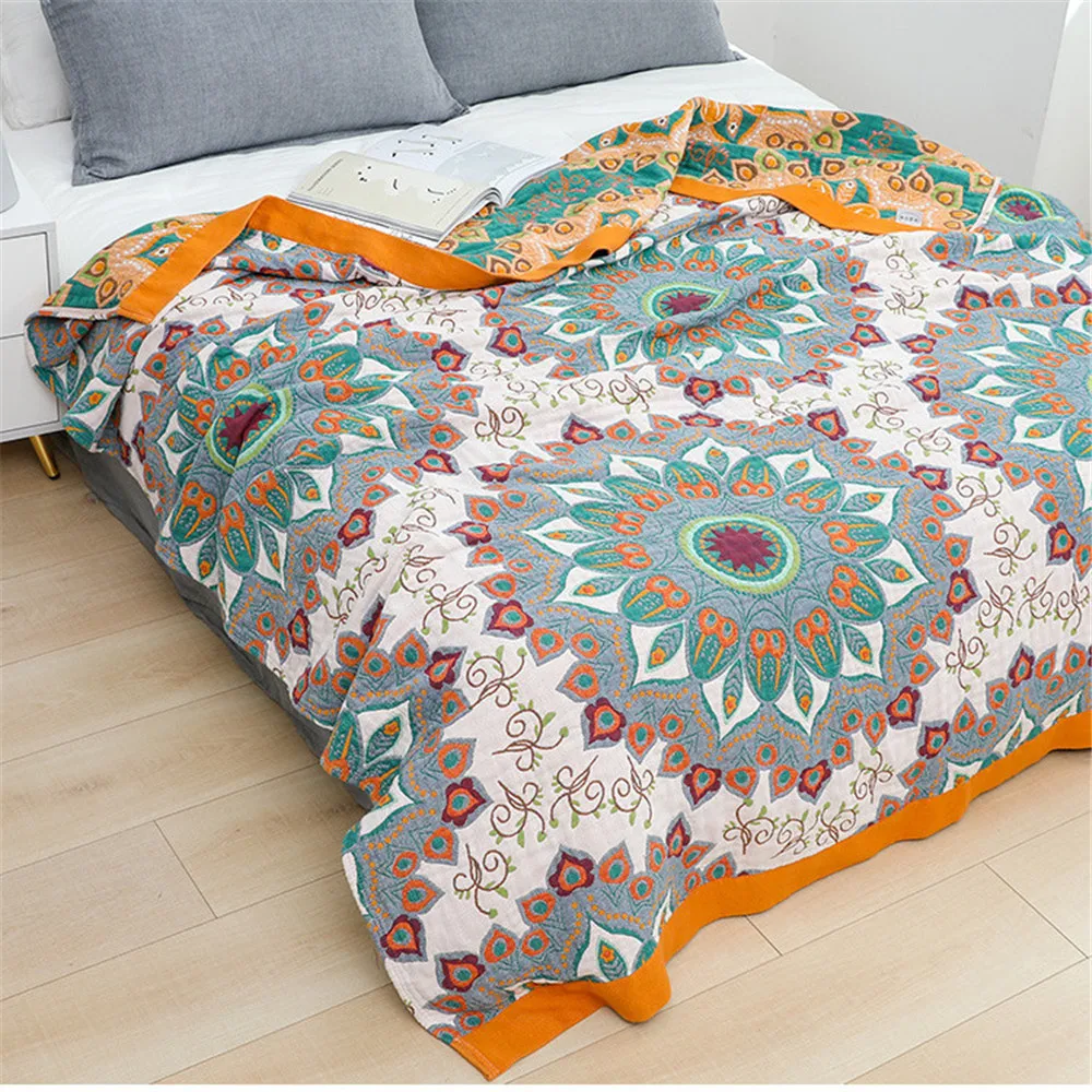 

Six-Layer Gauze Towel Quilt Cotton Throw Blanket Bohemia Summer Air-Conditioning Quilt Sofa Cover Hotel Bedspread Home Decor