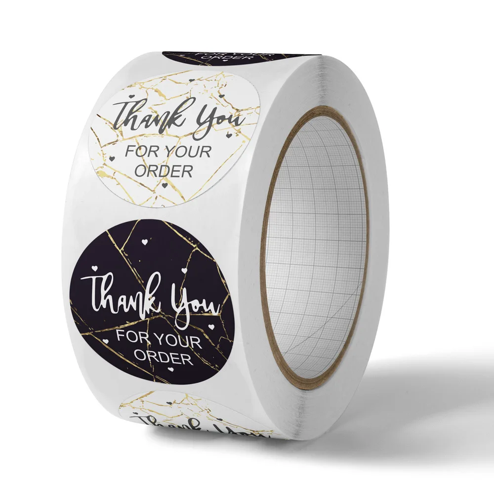 

500pcs/roll Marble Thank You Cake Packaging Bag Adhesive Tape Stickers with Words Gift Box Packing Paper Lable Seal Sticker