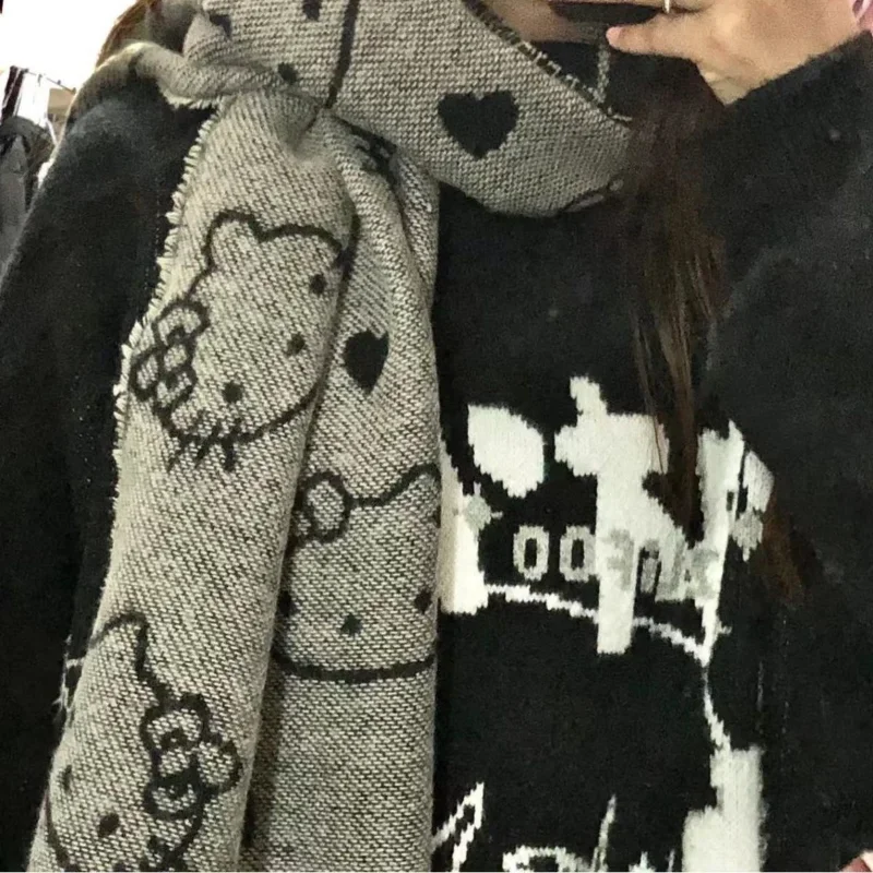 Женский зимний шарф Hello Kitty плюшевая шаль шарфы милый женский толстый теплый