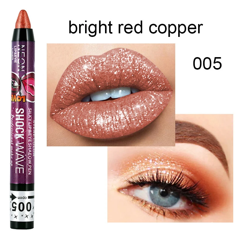 

2 In 1 Glitter Lipstick Eyeshadow Pencil Waterproof Long Lasting Lip Stick Pearlescent Shiny Eye Shadow Silkworm Makeup Cosmetic