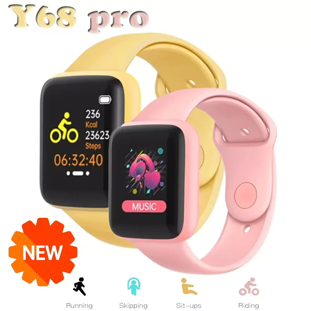 

2021 Y68 Pro Bluetooth Fitness Tracker Smart Watch Heart Rate Monitor Men's Women's Watches up to Date d20 Macaron Smart