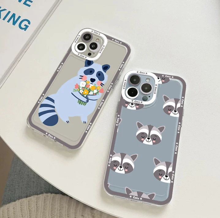 

Cute Animal Raccoon Phone Case For iPhone 11 12 13 14 Mini Pro Max XR X XS TPU Clear Case For 8 7 6 Plus SE 2020