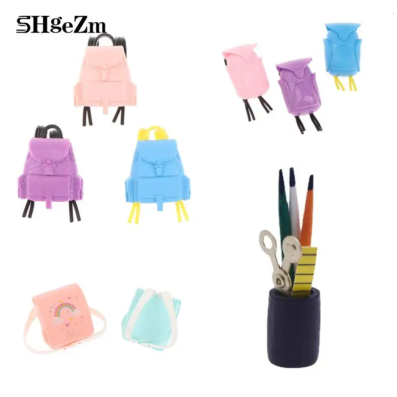 

1:12 Dollhouse Miniature Learning Tools Shoolbag Cutting Mat Ruler Pencil Pen Holder Dollhouse Decor Pretend Play Dollhouse Toys