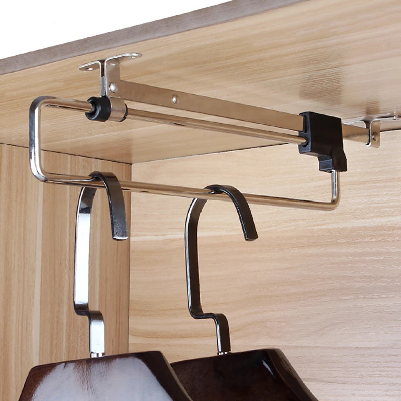 

250/300/350mm Stainless Steel Retractable Closet Wardrobe Rail Clothes Hanger Towel Coat Racks Rod Space Saving Organizer