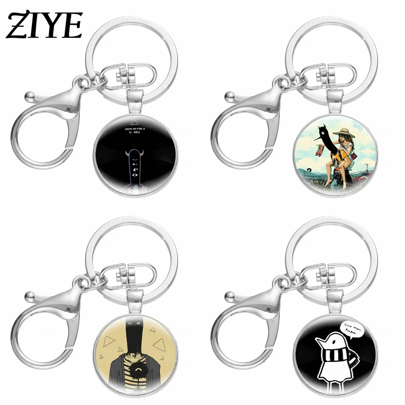 

Anime Goodnight Punpun Keychain Holder Cute Cartoon Key Chain Keyring Bags Lobster Clasp Buckle Glass Dome Handmade Jewelry Gift