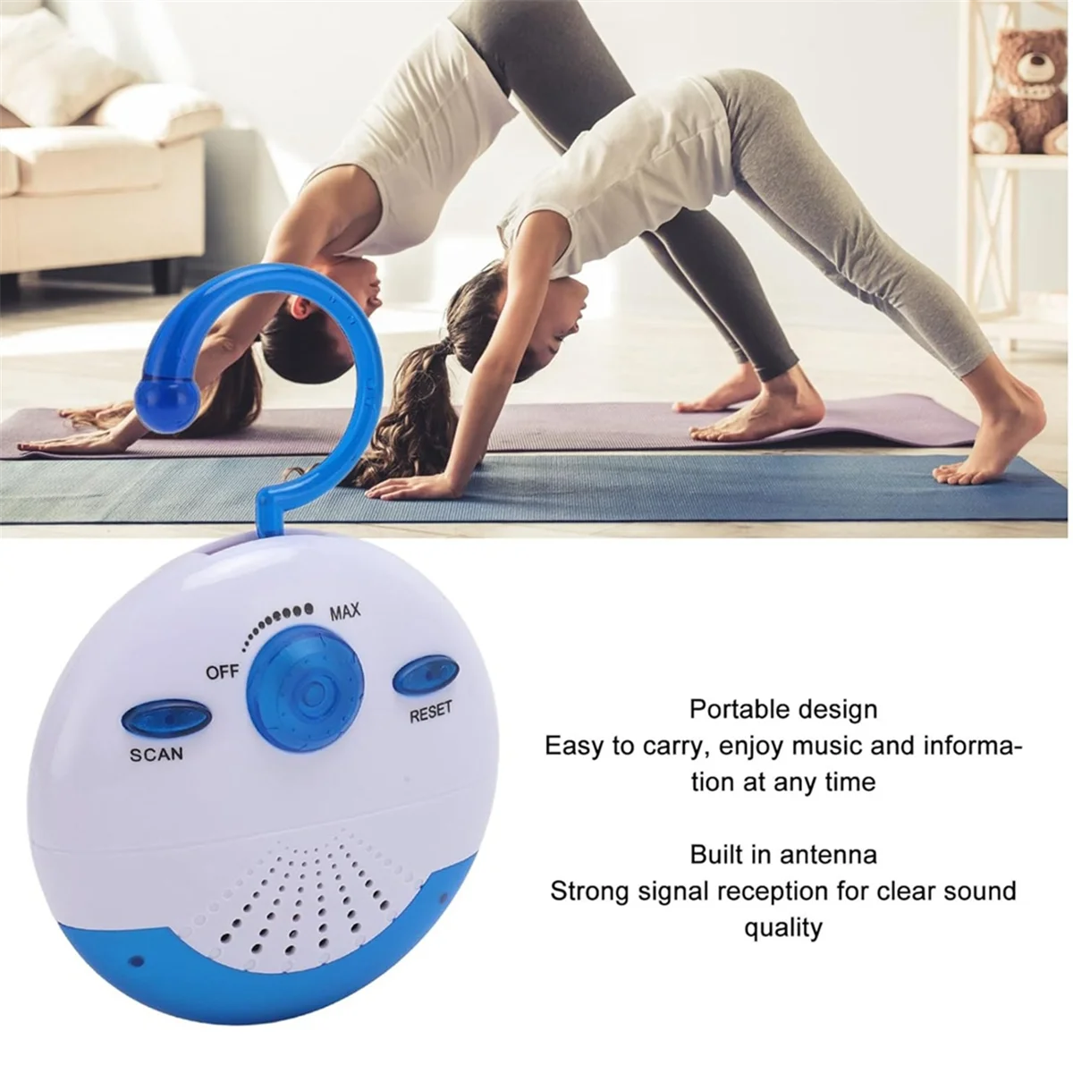 Waterproof Shower Radio Mini Portable FM Built in Speaker for Bathroom Kitchen Boating Hiking