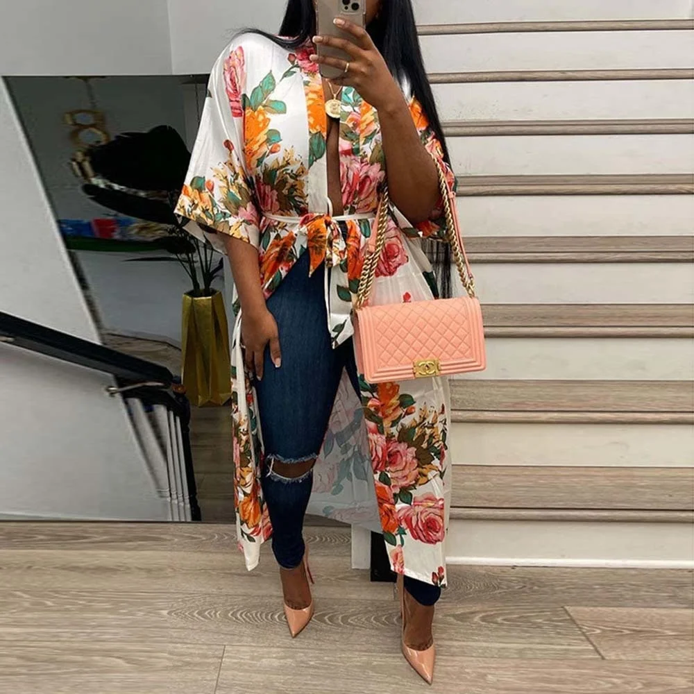 

Women's Blouse Rose Print Relaxed Blouse With Belt Resort Beach High Street Top Ladies Top Summer 2022 New