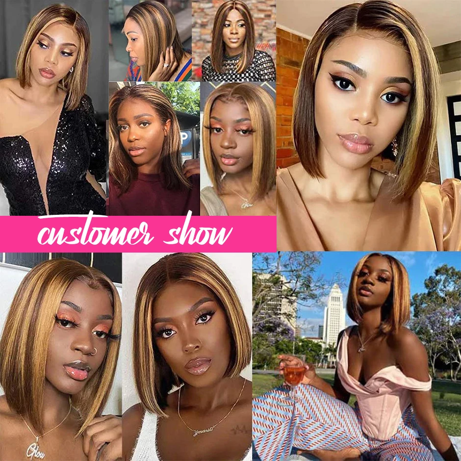 Парик хайлайтер Боб человеческие волосы бразильский парик с Омбре на сетке из