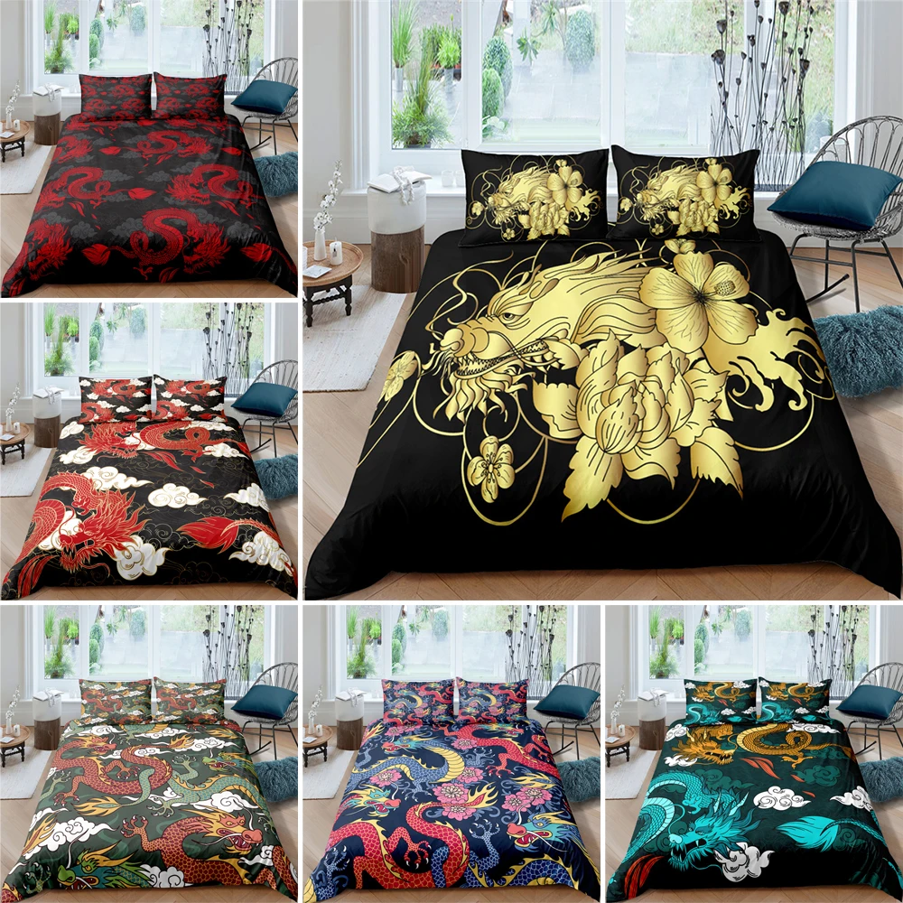 

Creative Dragon Print Duvet Cover Queen King Size Personality Bedding Set For Teens Bedroom Summer Quilt/Comforter Cover 2/3Pcs