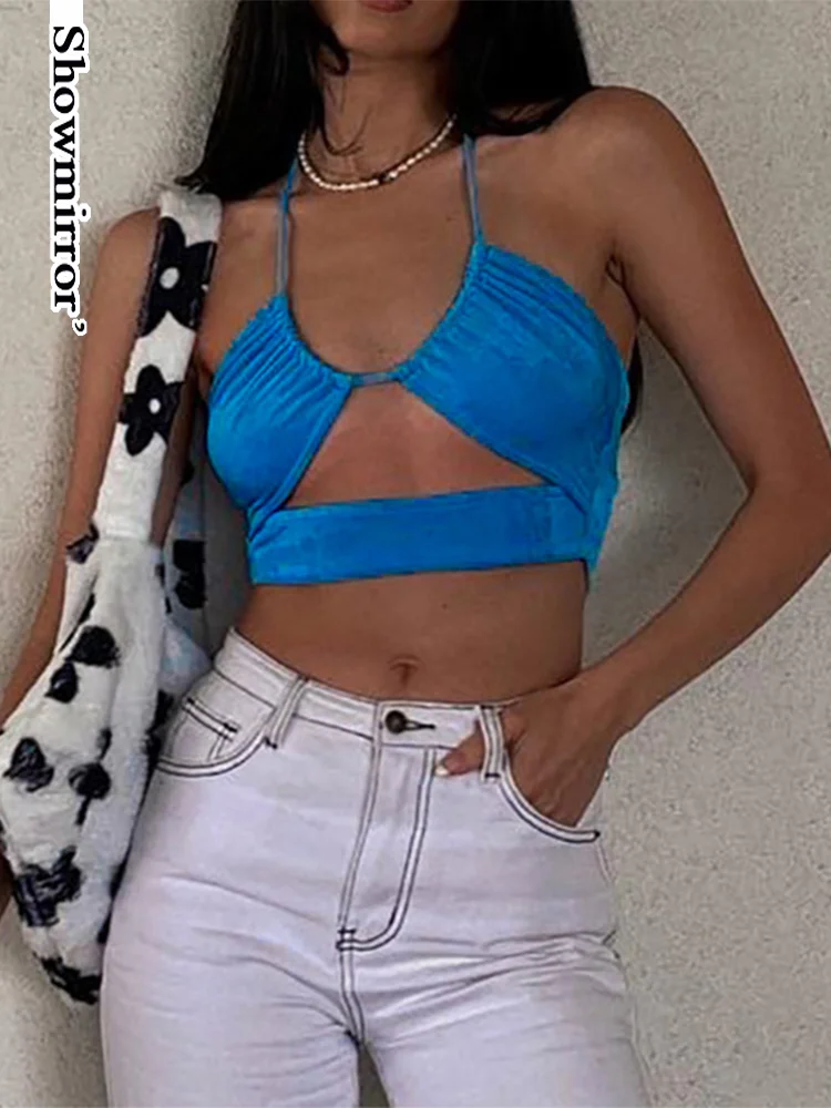 

Женский топ без рукавов, с открытой спиной и лямкой на шее