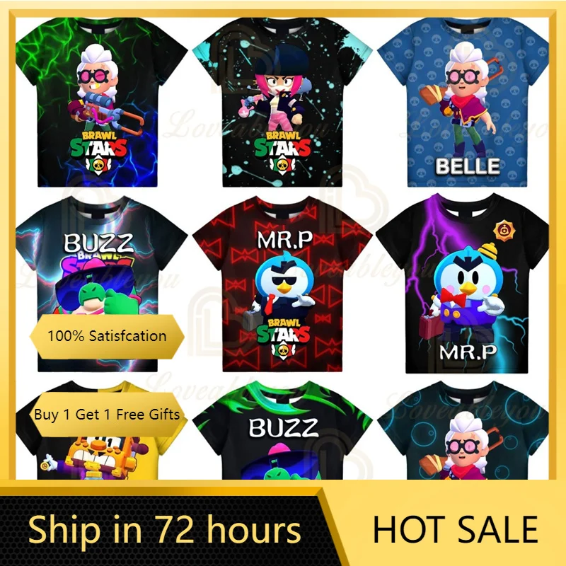 

Sandy MAX Bravo Children's Clothing Leon Best Seller Cartoon Print Boys and Girls Summer Shirts Kid Short-sleeved T-shirt
