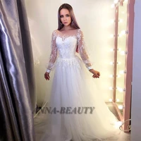 anna o neck appliques full sleeve wedding dresses court train lace up sleeveless wedding gown for bride customised