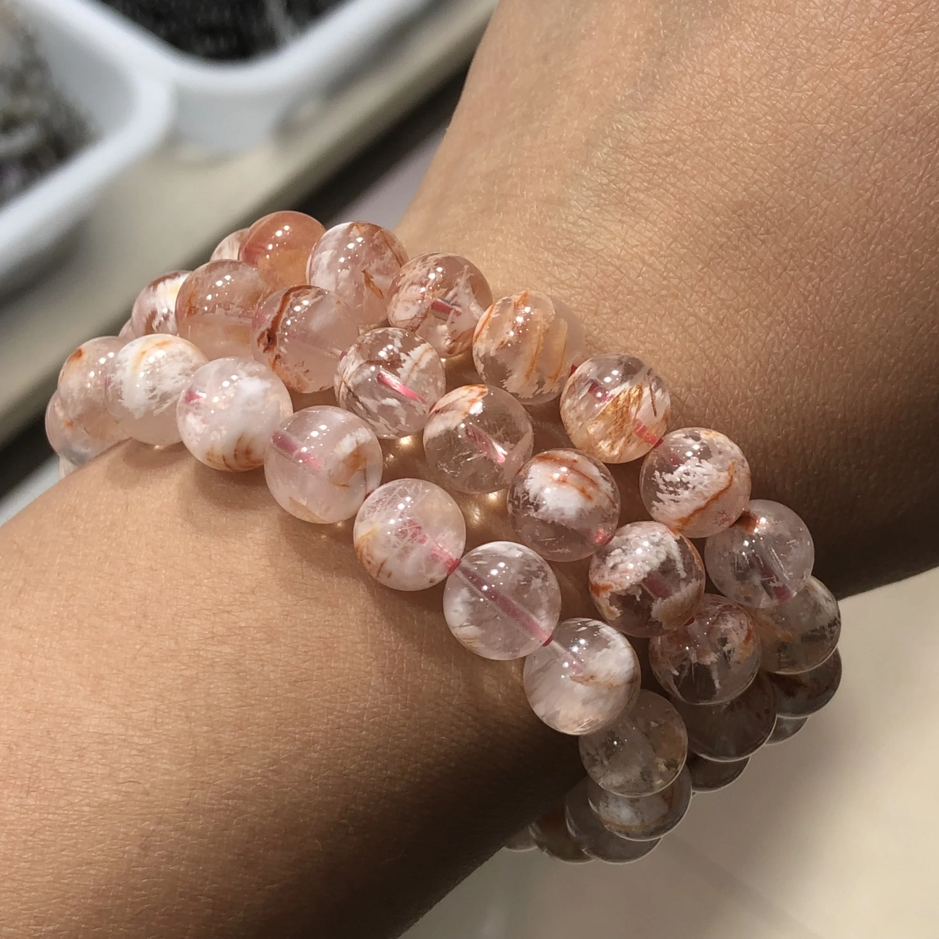 

1 Pc Fengbaowu Natural Pink Snowflake Phantom Quartz Bracelet Crystal Reiki Healing Stone Fashion Jewelry Gift For Women