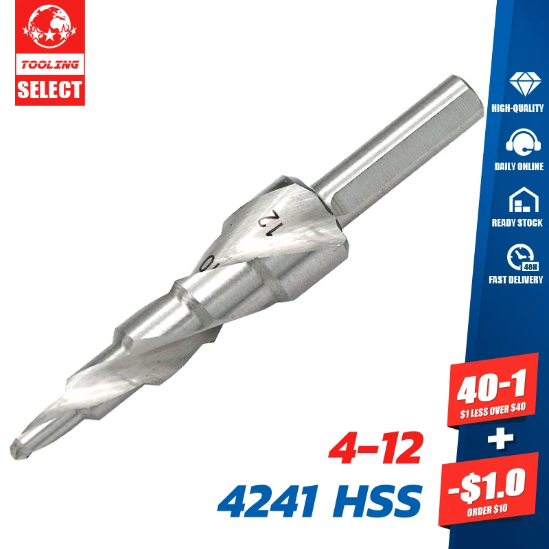 

4241 HSS Step Drill Bit 4-12mm Titanium Plated Spiral Groove Step Cone Drill Triangular Handle Reaming Drill