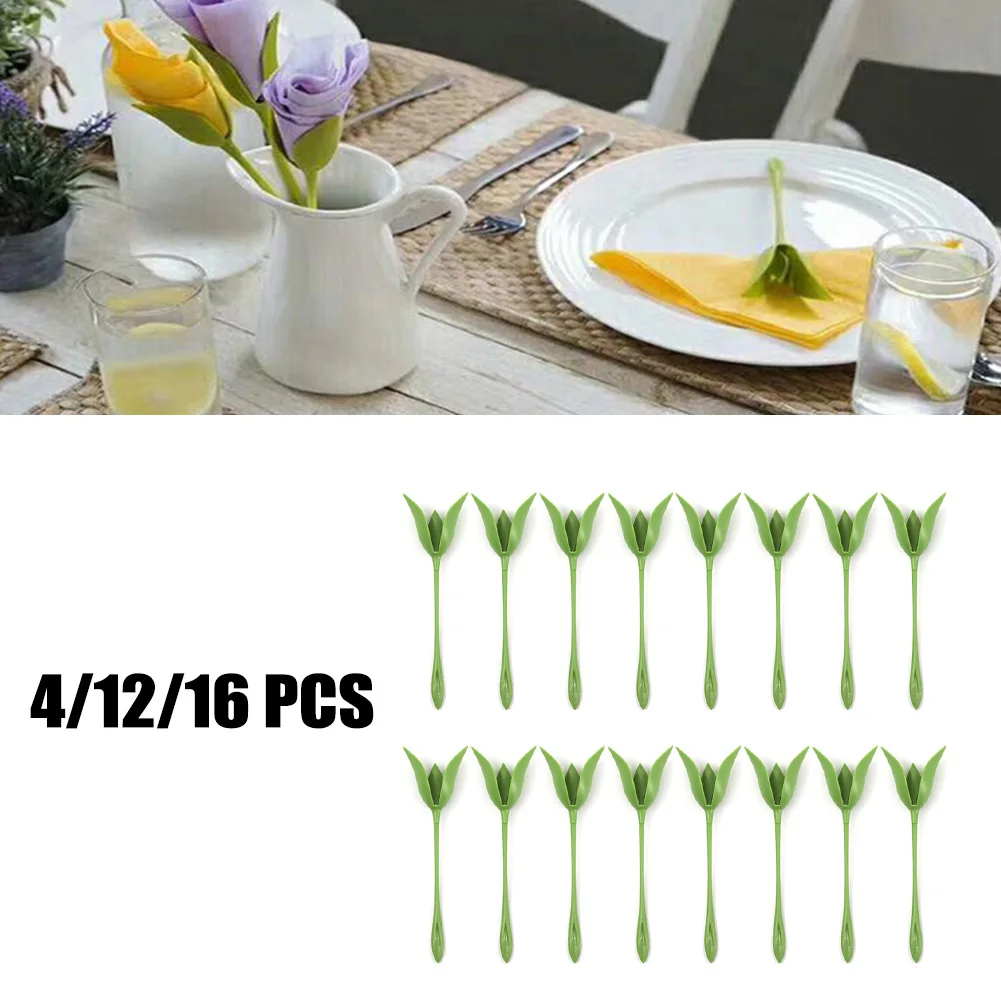 

4/12/16pcs Plastic Origami Flower Napkin Holder Flower Buds Serviette Holder Table Arrangements Tissue Boxes Servilletero Decor