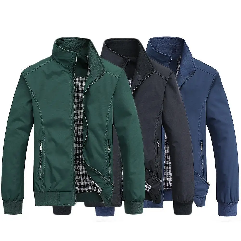 

Men Solid Color Stand Collar Zipper Pocket Slim Bomber Jacket Coat Sportswear