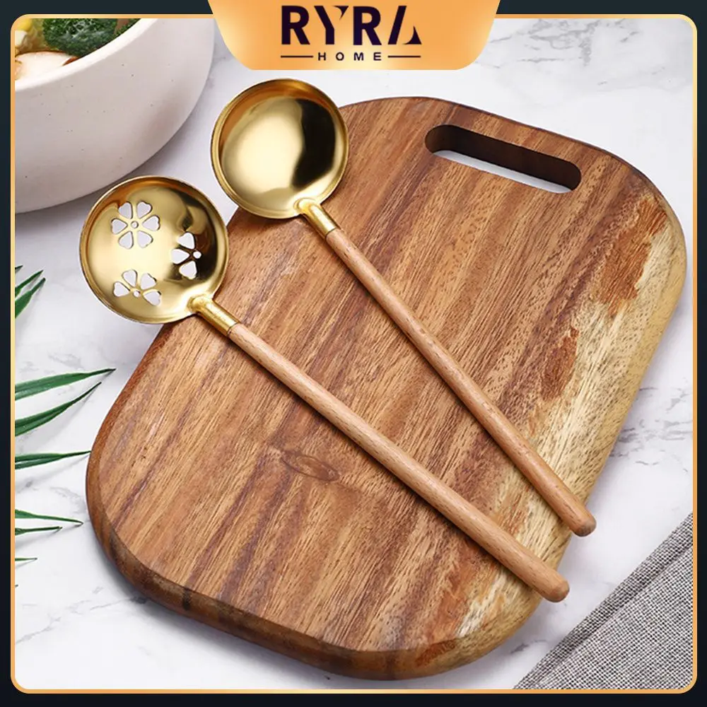 

Colander 304 Stainless Steel Creative Spoon Beech Handle With Long Handle Kitchen Accessories Soup Spoon Household Cooking Scoop
