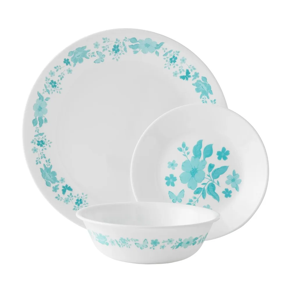 

The Pioneer Woman by Corelle 12-Piece Dinnerware Set, Evie, Teal Serving Ware Kitchen Dish Dinner Plates