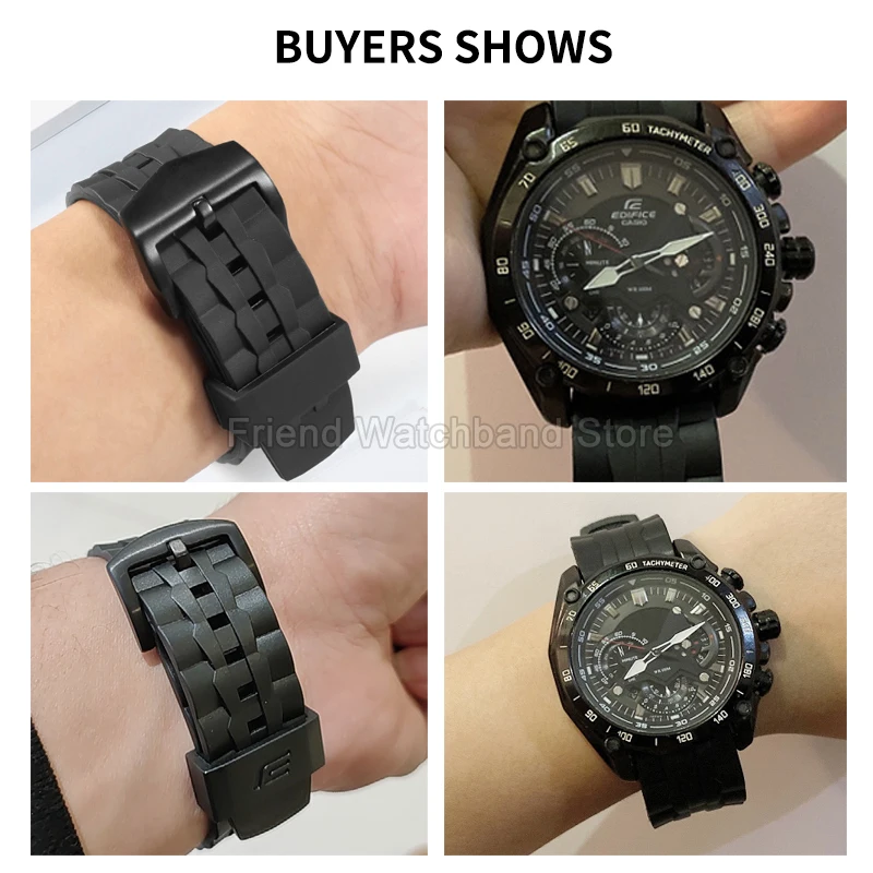 Фото Для Casio Edifice Series EF-523 полимерный ремешок для часов 22 мм черная смола с игольной пряжкой антипилот водонепроницаемый дышащий дизайн №3