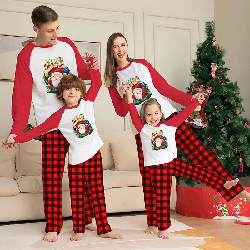 

Christmas Outfit Pajamas Family Matching Couples Women Men Kids Children Long Sleeve Xmas Pjs Clothing Set Black Red Cartoon