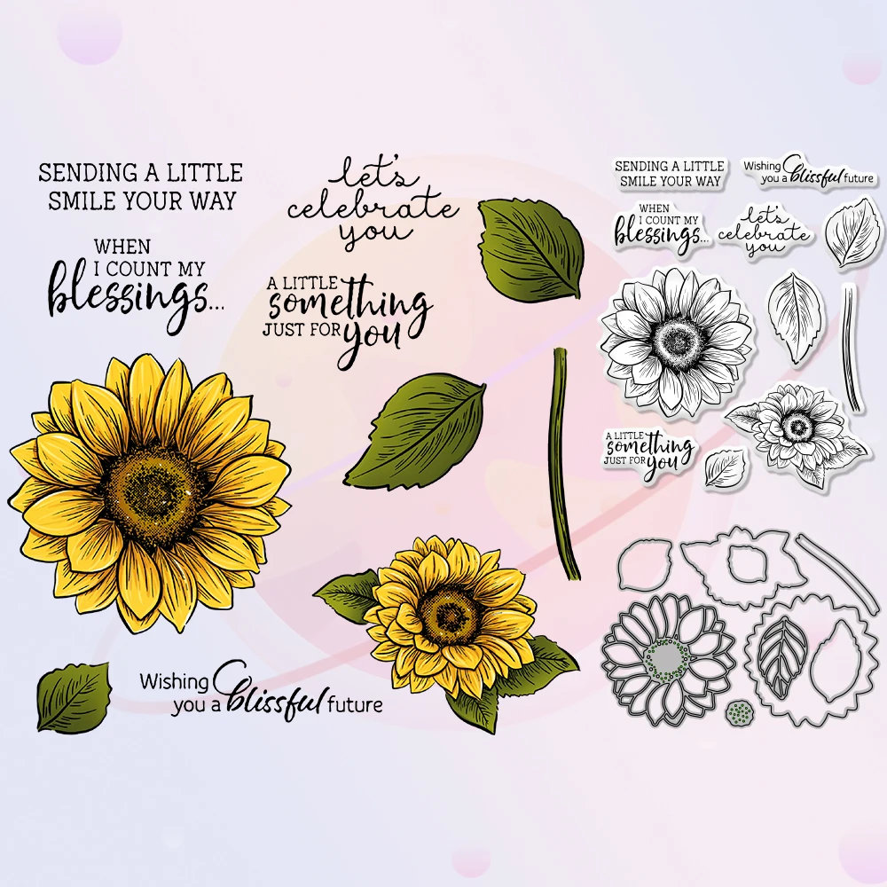 

Sunflowers Floral Cutting Dies Clear Stamp Spring Sunshine Scrapbooking Decor DIY Metal Cut Dies Silicone Stamps For Card Album