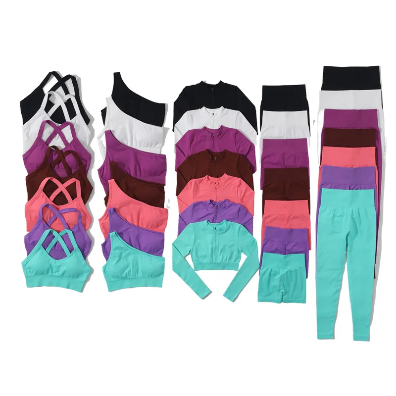 

Женский спортивный комплект из 2 предметов, бесшовная качественная одежда для йоги, укороченная куртка на молнии с длинным рукавом, леггинсы для подтяжки ягодиц, комплект одежды для тренировок