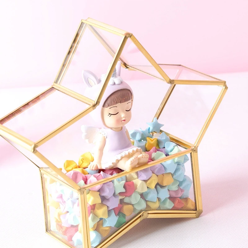 

N58F Exquisite Star-shaped Display Box Bedroom Clear Trinket Box DIY Mini Garden Glass Box Jewelry for Surprising Gifts