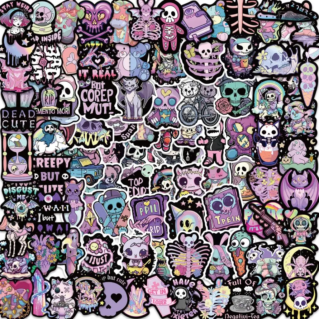 

10/50/106pcs Cute Gothic Horror Stickers Halloween Imp Skull Cartoon Decal for Kids Notebook Laptop Fridge Guitar Sticker Toy
