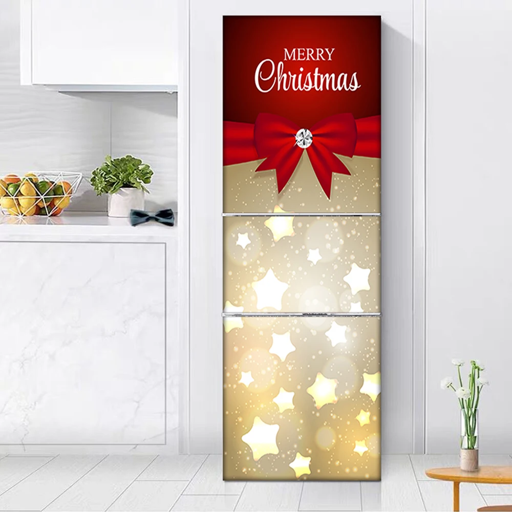 

24 Styles Christmas Elements Refrigerator Sticker Peel & Stick Waterproof Double Door Freezer Cupboard Decoration Art Wallpaper