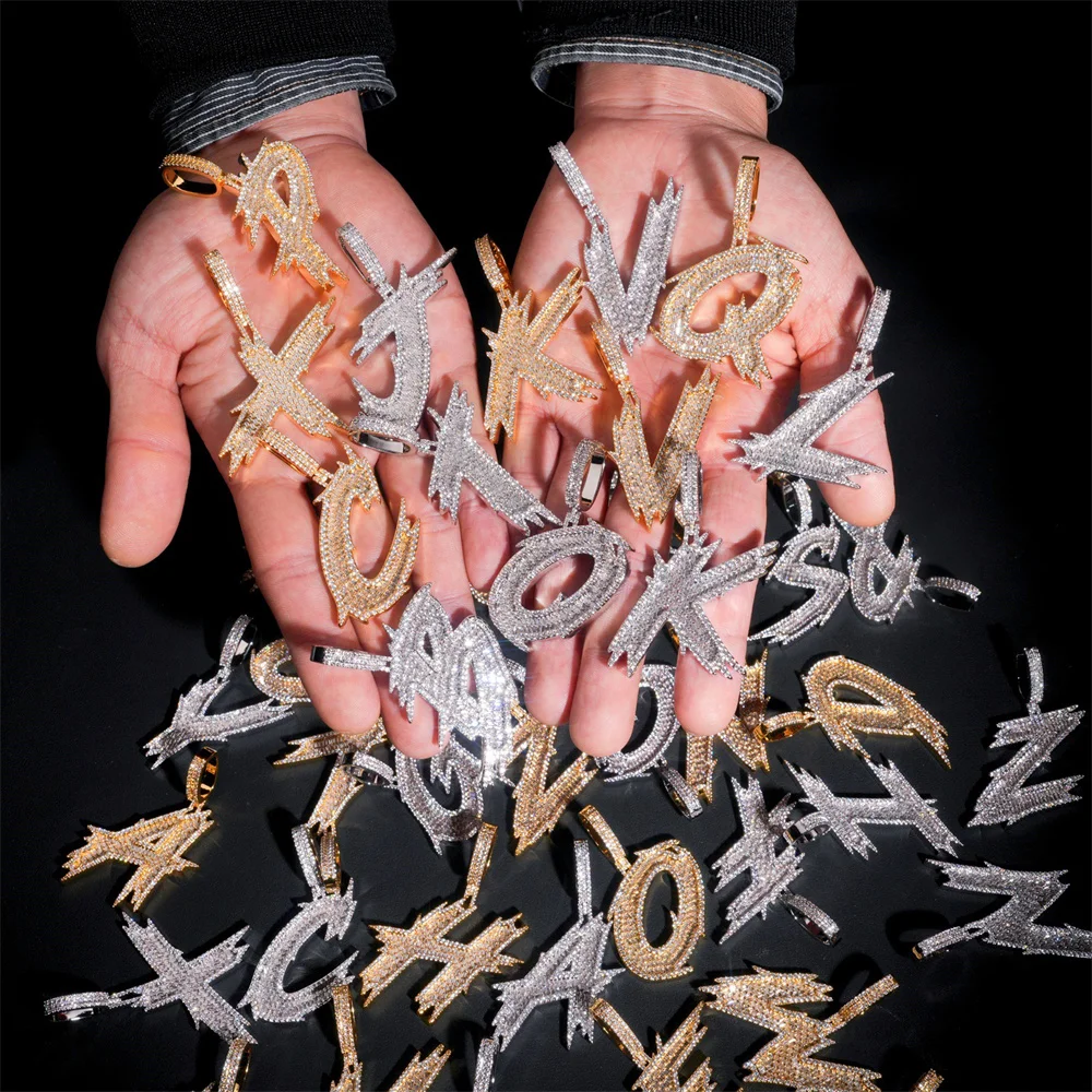 Фото AZ SOLID Letters Подвеска из латуни с Bling Baguettes Циркон Имя Буквы Ожерелья для Женщин Мужчин Панк Хип-Хоп Ювелирные Изделия Бесплатная Доставка №2