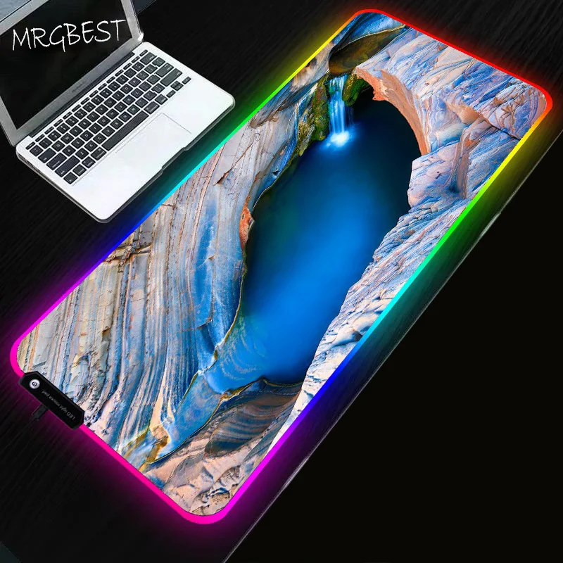 

MRGBEST Blue Deep Sea Waterfall Scenery Gamer Computer Non-slip Lock Edge Mouse Pad Natural Mause Keyboard Desk Mat Game Office