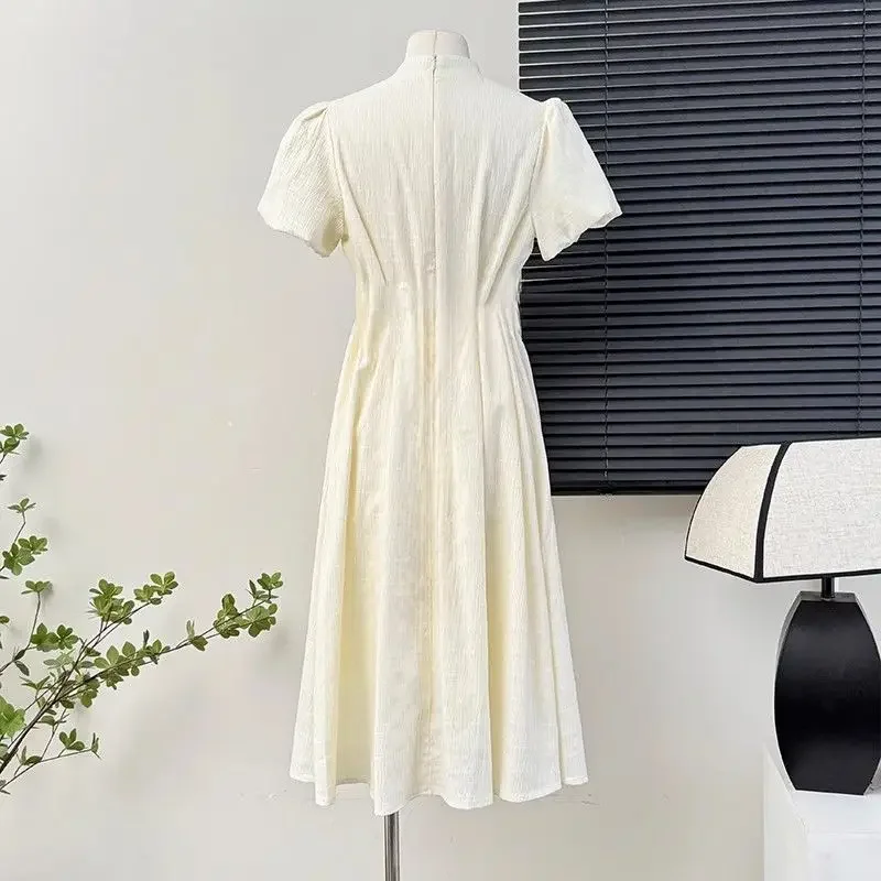 Новое китайское платье Minty Wave летний новый стиль на пуговицах с пышными рукавами