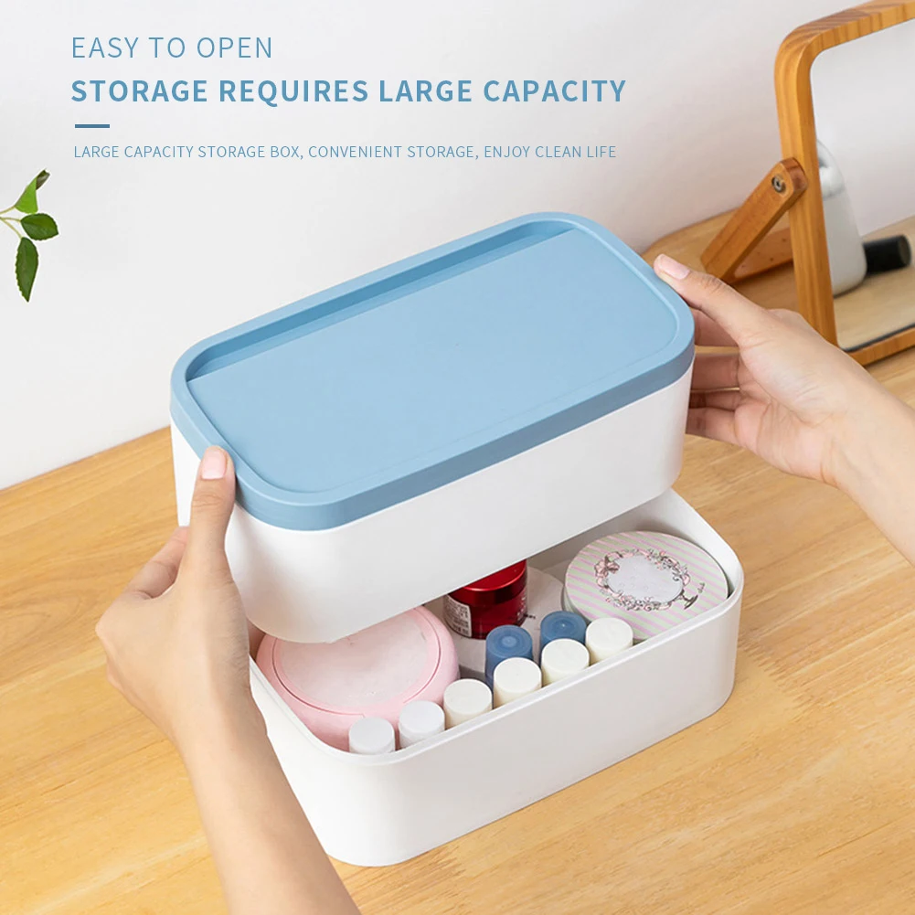 

Plastic Makeup Storage Box Single Double Layer Home Jewellery Stationery Cosmetics Mask Office Desktop Container Rack
