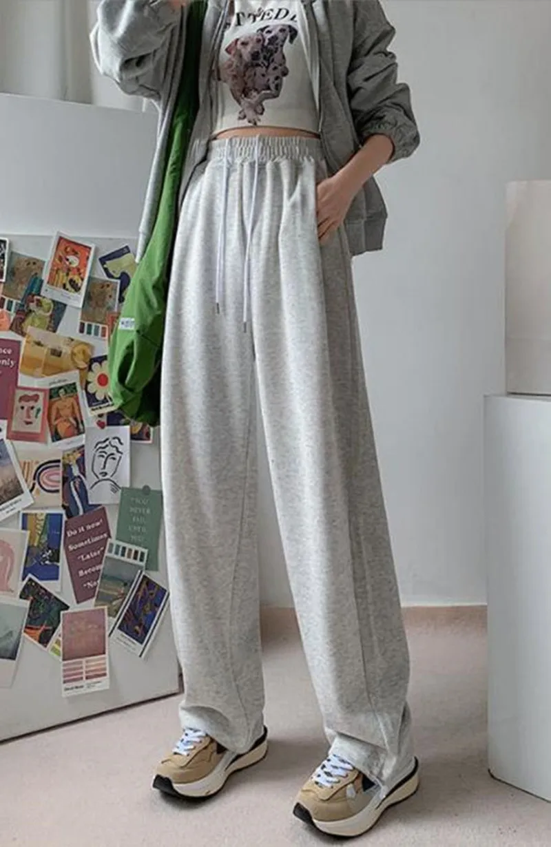 

Women Sports Pants Black Baggy Sweatpants Spring Summer Female Loose Drawstring Elastic Waist Trousers Casual Jogging Streetwear