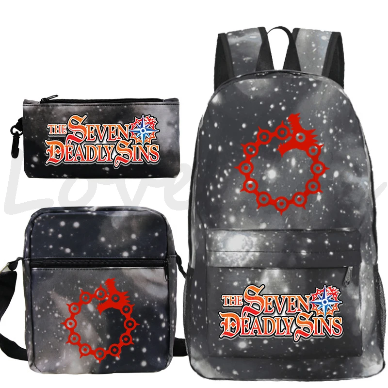 Рюкзак The Seven Deadly Sins 3Pcs/Set для мальчиков и девочек, новый рюкзак с мультфильмом и аниме-комиксом Mochila для подростковых студентов.