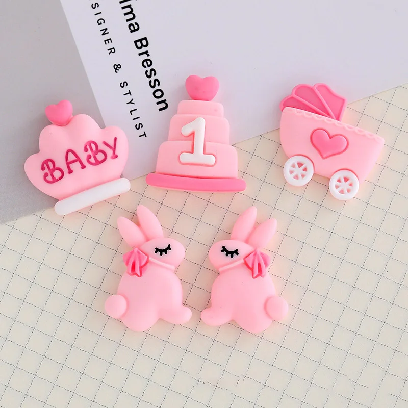 

10 шт. милые розовые кабошоны для детской каретки Корона торт кролик с плоским основанием кабошоны декоративные украшения для волос бант цен...