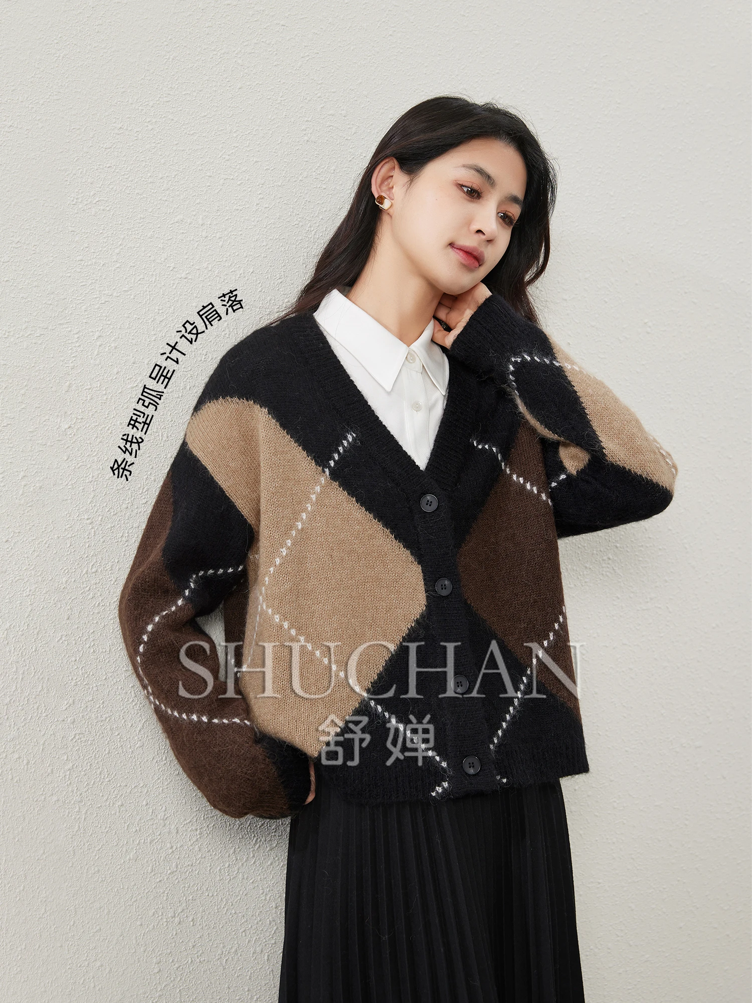 Винтажный современный шерстяной свободный вязаный свитер из альпаки с круглым