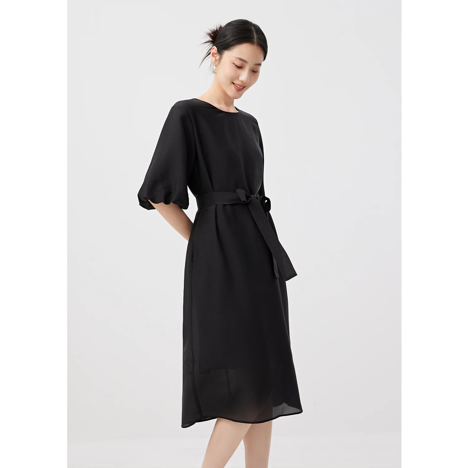 

SHUCHAN Normcore/Minimalist Summer Dress Women Vestidos Femininos Frete Grátis A-LINE LOOSE Mid-Calf Lantern Sleeve